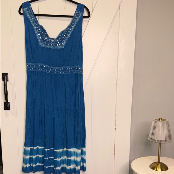 Sassy Doll Dresses & Skirts - Chic Blue Midi Dress with Embellished Details